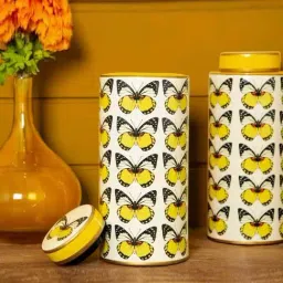 Home4U 'Papillon' Yellow & White Ceramic Jar (5 L) - Set of 2-18