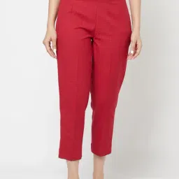 Fabindia Red Cotton Mid Rise Cropped Pants-image-20