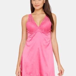 Zivame Pink Lace Babydoll with Bikini Set-image-19