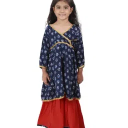 Ahhaaaa Kids Blue & Red Cotton Floral Print Anarkali Set-image-31
