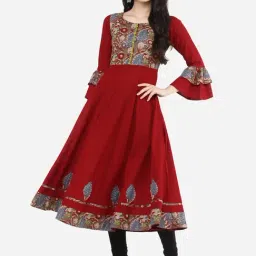 YASH GALLERY Maroon Cotton Printed A Line Kurta-picture-44