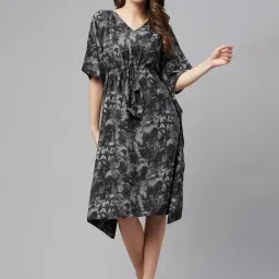 Cottinfab Black & Grey Printed A-Line Kaftan Crepe Dress-picture-19
