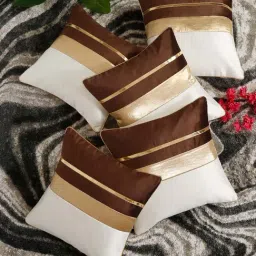 HOSTA HOMES Zipper White & Brown Polyester Cushion Cover - Set of 5-image-11