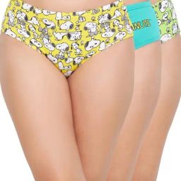 Clovia Green & Yellow Cotton Printed Hipster Panties - Pack Of 3-47