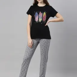 Kryptic Black & Grey Printed T-Shirt With Pyjamas-image-68