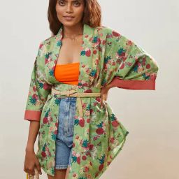 CMGE Green Floral Print Kimono-12