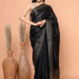 BEATITUDE Black Pure Viscose Handloom Weaving Saree-image-59