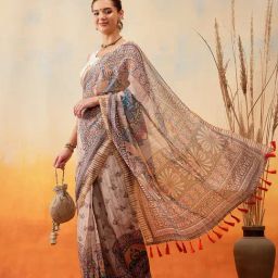 Silk Land Multi-Color Floral Ready To Wear Saree with Unstitched Blouse-picture-28