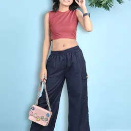 Cutiekins Girls Round Neck Crop Top With Cargo Trousers-picture-3