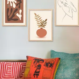 WALLLANE Brown & Cream-Coloured 3 Piece Wood Abstract Wall Paintings-30