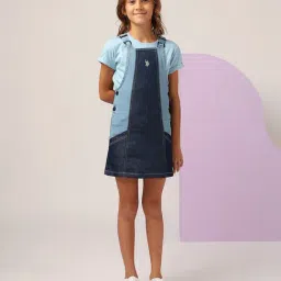 U.S. Polo Assn. Girls Indigo Colorblock Dungree Dress Colorblock Dungree Dress-image-85
