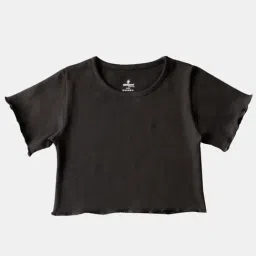 Kiddopanti Kids Black Cotton Regular Fit Crop Tee-picture-20