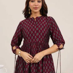 Libas Maroon Regular Fit Printed Kurtis-image-89
