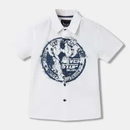 Blue Giraffe Kids White Cotton Shirt-picture-39
