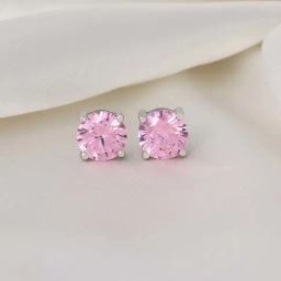 Ornate Jewels 92.5 Sterling Silver Pink American Diamond Stud Earrings for Women-image-24