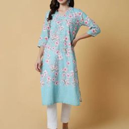 SHOWOFF Blue & Pink Floral Print Kurta-image-94