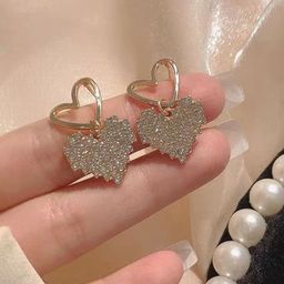 FIMBUL Gold-Plated Crystals Studded Heart Shaped Drop Earrings-11