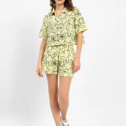 MADAME Yellow & Black Self Design Co-Ord Set-image-2