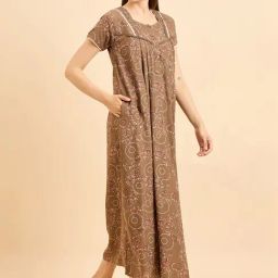 Sweet Dreams Brown Cotton Printed Night Gown-image-83