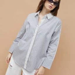 Ginger By Lifestyle Grey Cotton Regular Fit Striped Shirt-image-84