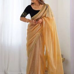 Satrani Brown Net Embroidered Saree With Unstitched Blouse-picture-14