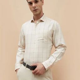 Code By Lifestyle Beige Regular Fit Checks Shirt-image-80