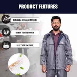 Allextreme Two-Piece Raincoat Grey Color Size XXL with Adjustable Drawstring Hood for Adult Men, ‎ALL-COM-05 image 5