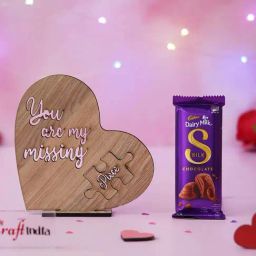 eCraftIndia Wooden Heart Shaped You Are My Missing Showpiece & Cadbury Dairy Milk Silk Chocolate-image-5