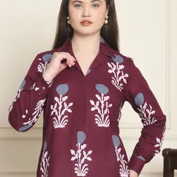 Moda Rapido Women Floral Printed Organic Cotton Shirt Style Top-picture-40