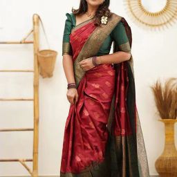 Anjaneya Sarees Red Banarasi Silk Saree with Unstiched Blouse-picture-16