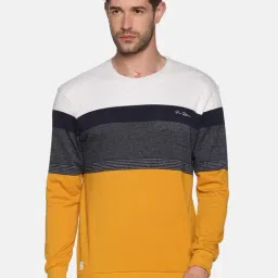 SHOWOFF Yellow Cotton Slim Fit Colorblock Sweatshirt-image-13