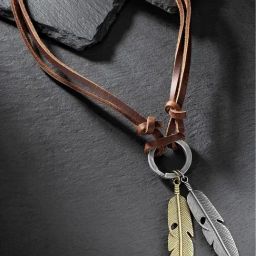 Peora Vintage Angel Feather Pendant Leather Cord Mens Necklace Chain-image-58