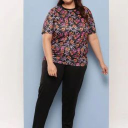 Aarika Black Floral Print T-Shirt Pant Set-image-60