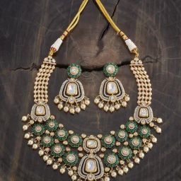 Kushal's Fashion Jewellery Green Victorian Polished Kundan Necklace & Earring Set-picture-47