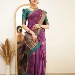 Anjaneya Sarees Purple Banarasi Silk Saree with Unstiched Blouse-picture-19