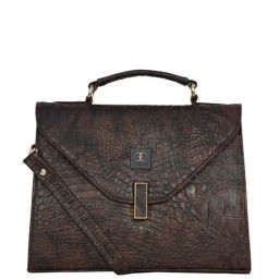 Esbeda Brown PU Textured Satchel Handbag-image-61