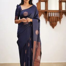 Anjaneya Sarees Blue Banarasi Silk Saree with Unstiched Blouse-image-102