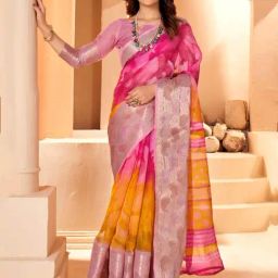 Saree Mall Pink & Orange Printed Saree With Unstitched Blouse-image-68