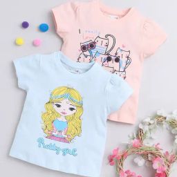 Bumzee Kids Sky Blue & Peach Printed T-Shirt (Pack Of 2)-image-68