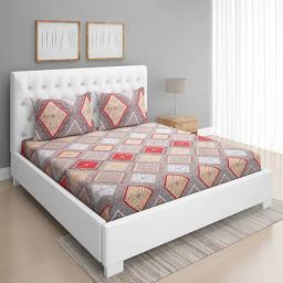 Romee Beige Microfibre Geometric Bed Sheets-image-98