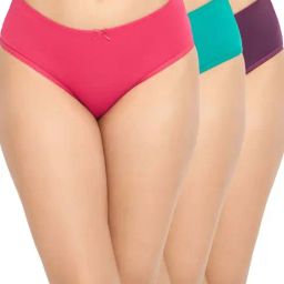 Clovia Pink & Purple Cotton Hipster Panties - Pack Of 3-image-5