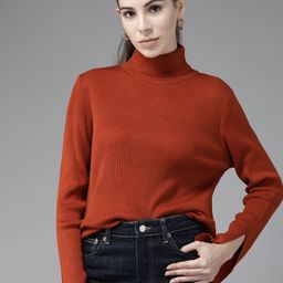 Roadster Women Rust Brown Solid Pullover-image-47
