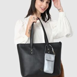 Caprese Black Solid Tote Handbag-image-20