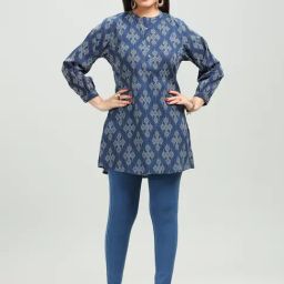 Cotton Culture Navy Blue Printed Short Kurta-image-46
