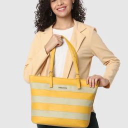 Caprese Mustard Striped Tote Handbag-image-21