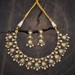 Kushal's Fashion Jewellery Green Victorian Polished Kundan Necklace & Earring Set-picture-0