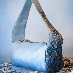 Art N Vintage Azure Aster Blue Leather Floral Medium Hobo Handbag-29