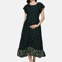 Nejo Printed Maternity Fit and Flare Midi Dress-image-12
