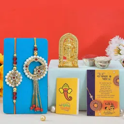 CraftVatika 5-Pcs Ram Lalla With Greeting Card & Roli Chawal Rakhi Gift Set-image-40