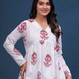 PINGAKSH Floral Printed Cotton Empire Top-image-15